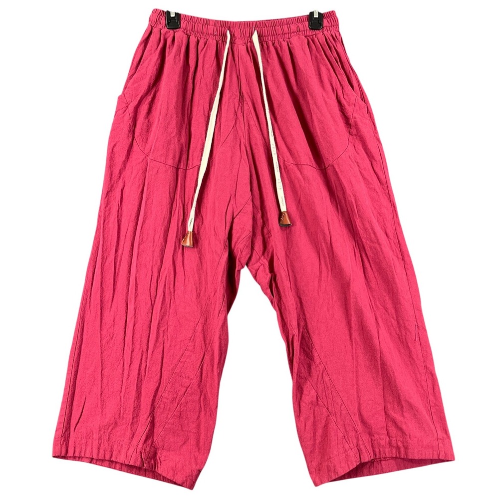 Kidoriman Wide Leg Harem Pants Women L Red Cotton Drawstring Japanese Streetwear